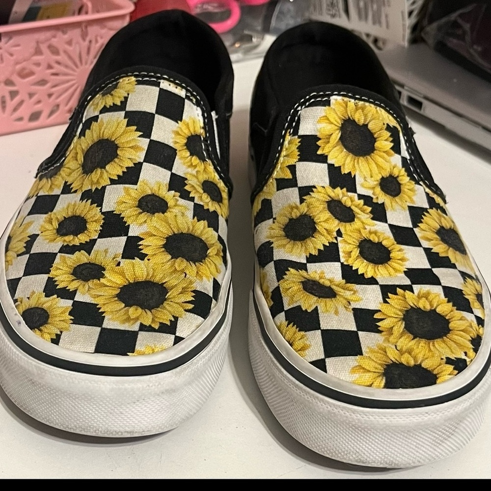 Sunflower Checkered Vans Slip-On Shoes size 6.5